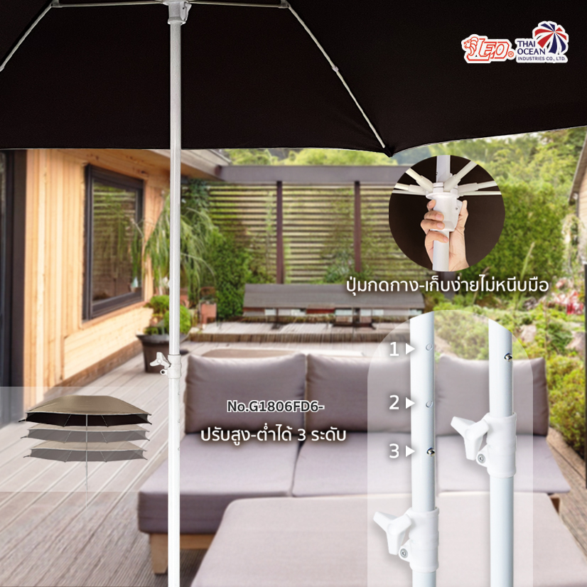 Leo ร่มสนาม สำหรับแม่ค้า,ขายของ,ร้านกาแฟ,โรงแรม ขนาดØ3.35เมตร ผ้าโพลีเอสเตอร์หนา600D