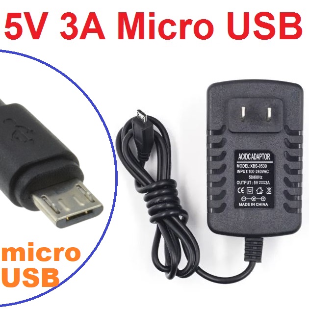 Micro USB power adapter 5V 3A สายยาว 90 CM. Adapter for Arduino esp8266 esp32 nod MCU Raspberry Pi 3B/3B+/zero power supply US Plug AC to DC