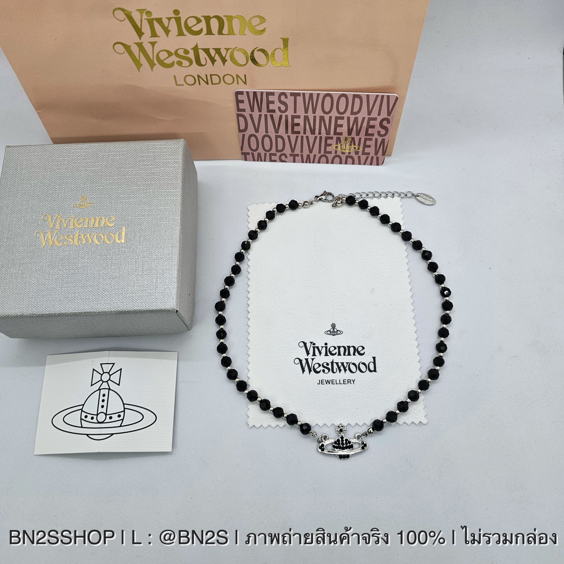 Vivienne Westwood Messaline Choker สร้อยคอจี้ดาวเสาร์ สีดำ หินสีดำ มาใหม่ งานสวย พร้อมส่งในไทย