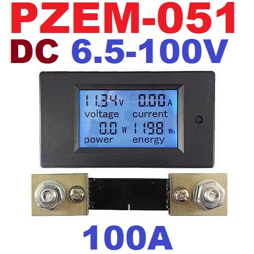 PZEM-051 Digital DC 6.5-100V 100A 4IN1 voltage current power energy Voltmeter Ammeter Watt Panel Meter