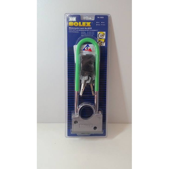 กุญแจล็อครถมอเตอร์ไซค์-จักรยานยนต์-Solex-รุ่น-6025-ของแท้-ล็อคโช๊คมอเตอร์ไซค์,-ล็อคล้อ (สีเขียว)