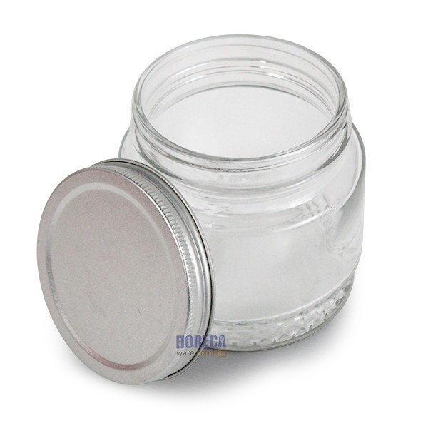 Round jar 500 ml, silver-white cap, Keyway