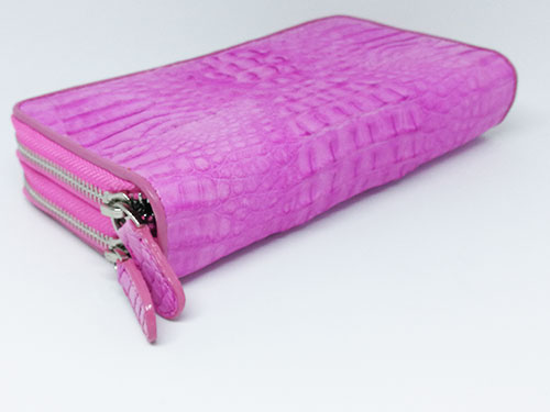 สินค้าแนะนำ : กระเป๋าสตางค์หนังจระเข้แท้ ซิปคู่ สีชมพู