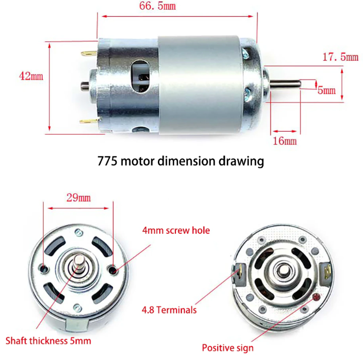 775 DC Motor 12V 100W 10000rpm double ball bearing Large Torque Low Noise