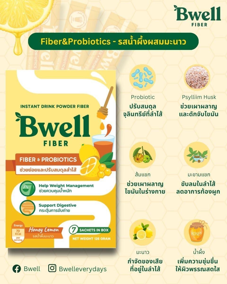 บีเวลไฟเบอร์และโพรไบโอติกส์ รสน้ำผึ้งผสมมะนาว 1 กล่อง บรรจุ 7ซอง ราคา 290.- : Healthy Hut