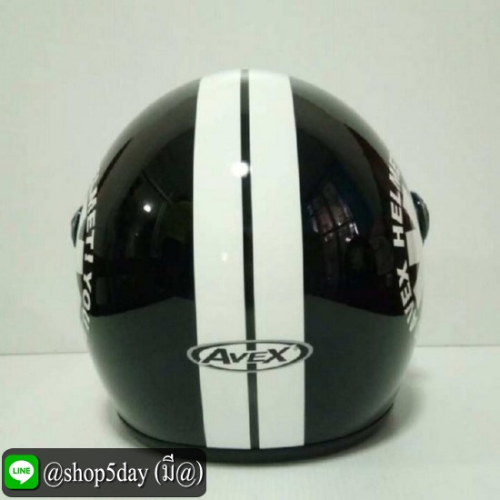 AVEX หมวกกันน็อค TEENAGE ลาย wheel สีดำเงา-ขาว แว่นดำ
