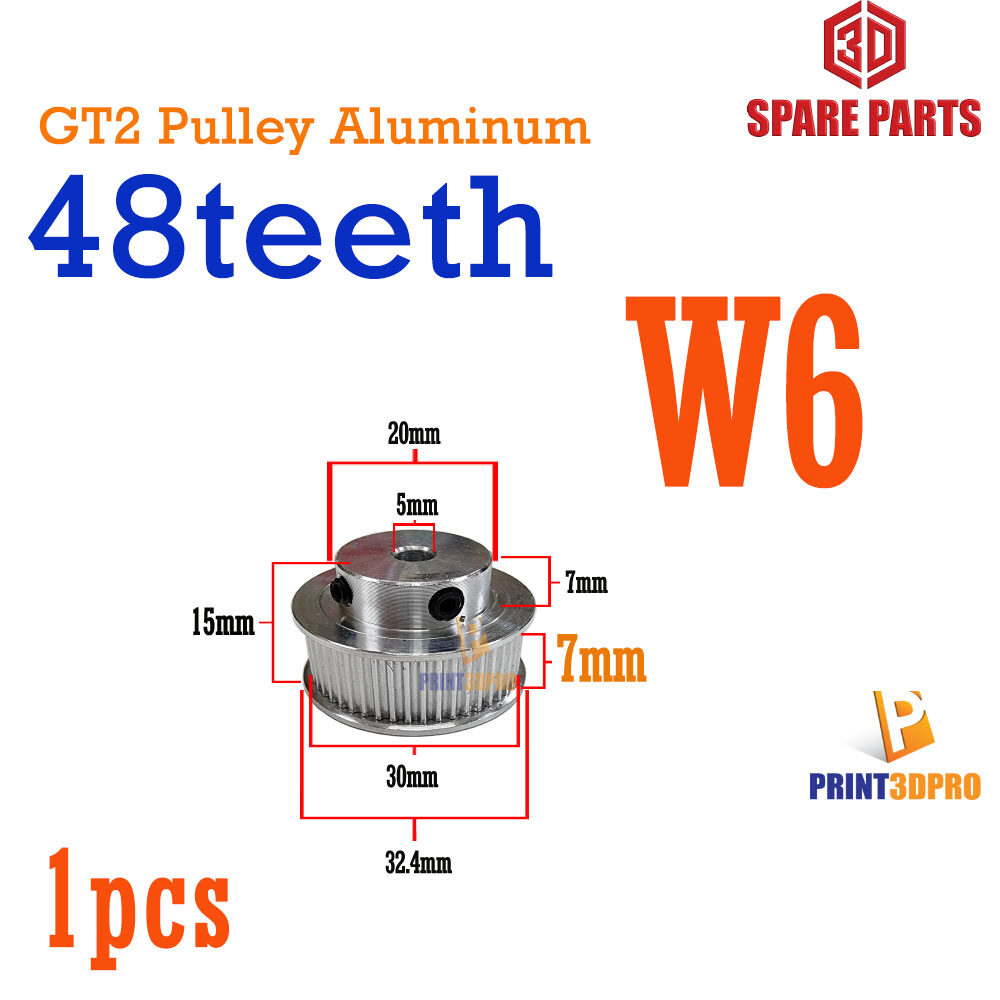 3D Part GT2 Pulley Aluminum 48teeth bore (ID) 5mm For timing belt 6/10mm เฟือง เกียร์