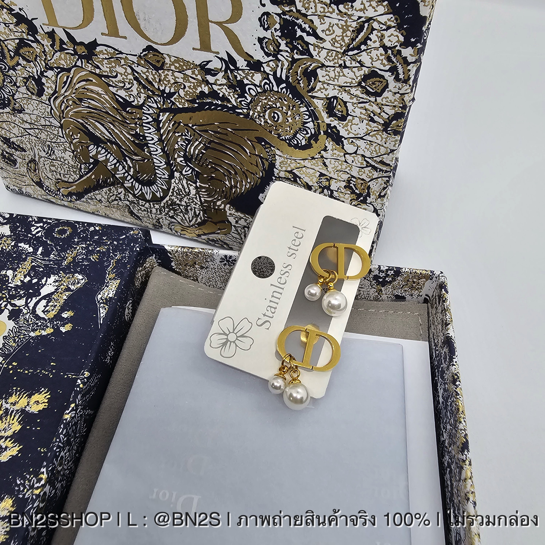 Dior CD Earrings ต่างหูดิออ ห้อยจี้ไข่มุก อะไหล่ทอง งานสวยไม่ลอก ไม่ดำ