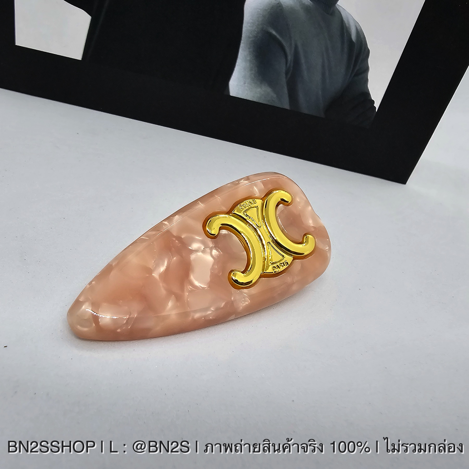 สีน้ำตาล | CELINE CL HAIR CLIP แบบเหลี่ยม กิ๊บติดผมลายทรีออม สี Dark Havana ลายอะคิลิคสีน้ำตาล