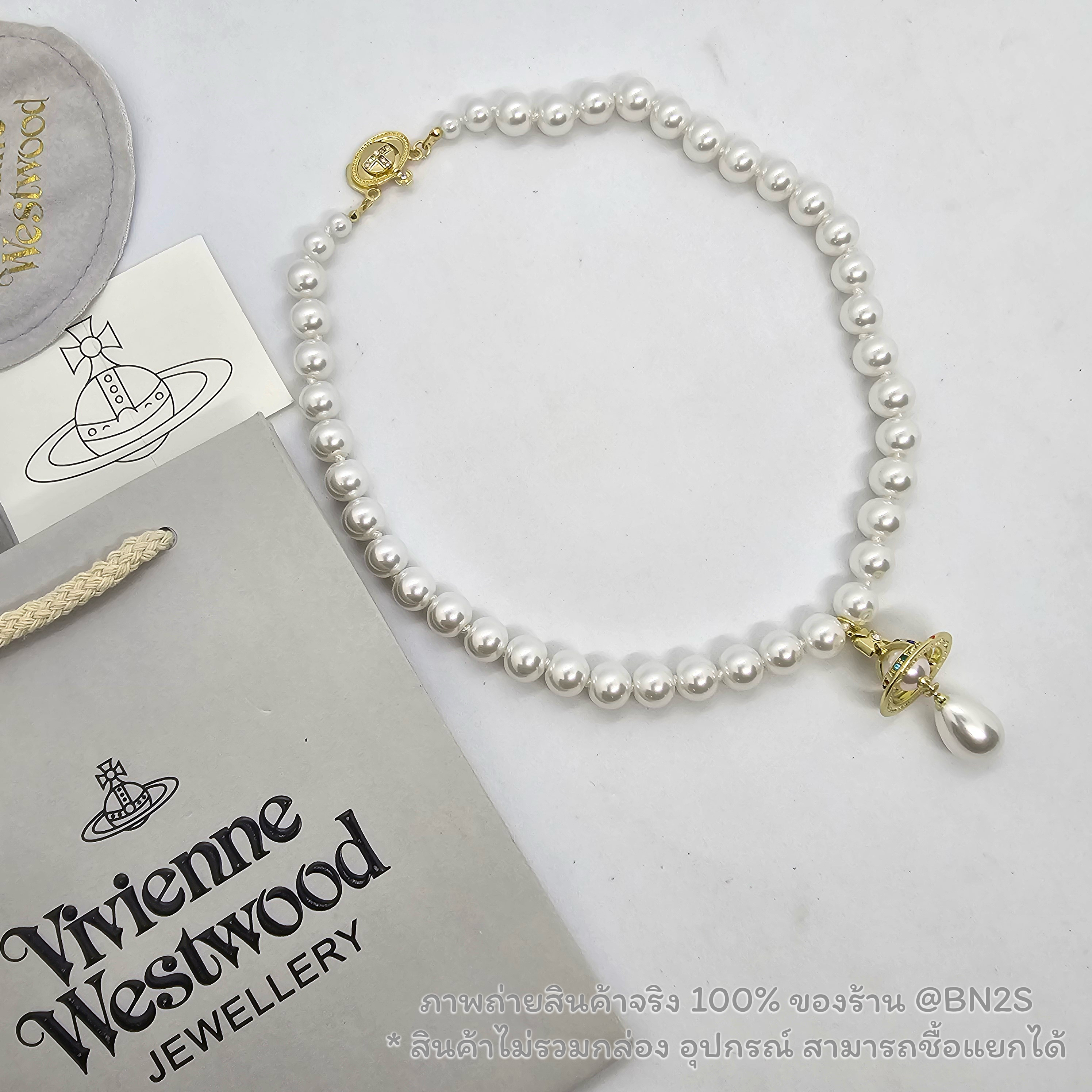 สีทอง | Vivienne Westwood One row pearl drop choker สร้อยไข่มุกจี้หยดน้ำ ดาวเสาร์ มาใหม่ล่าสุด งานสวยพร้อมส่ง อะไหล่เงิน ทอง