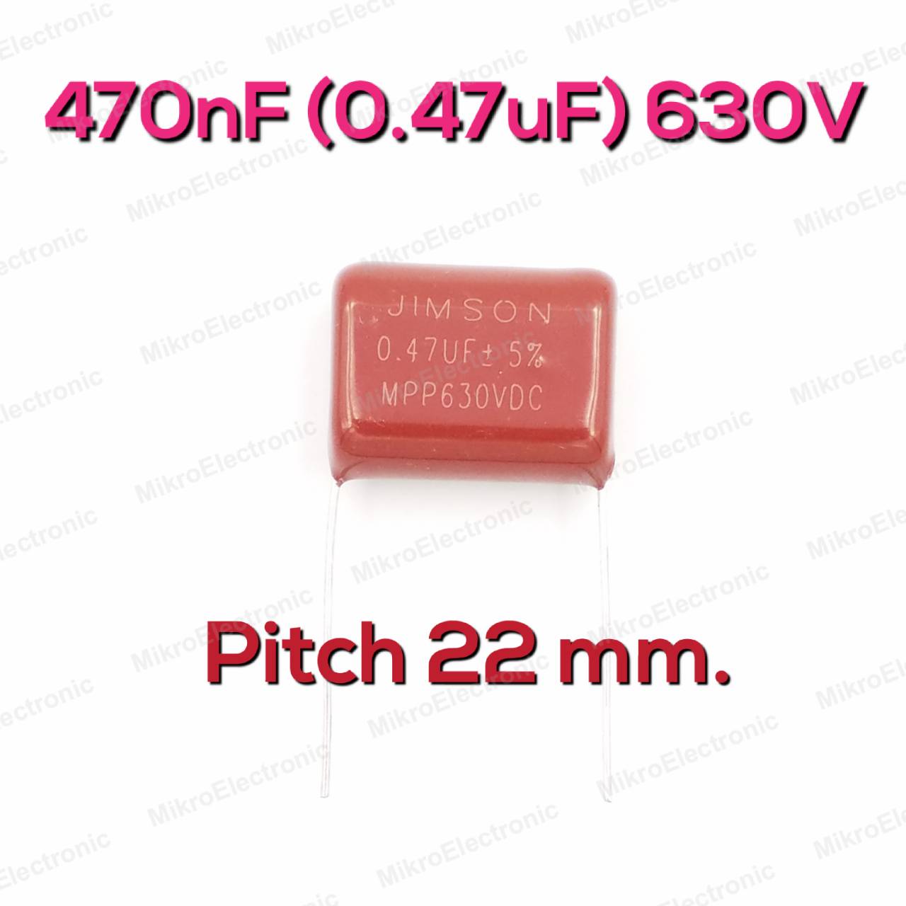 470nF(0.47uF) 630Vdc ±5% Pitch 22mm Metallized Polyester Film Cap ตัวเก็บประจุ คาปาซิเตอร์ แบบฟิล์มโลหะ