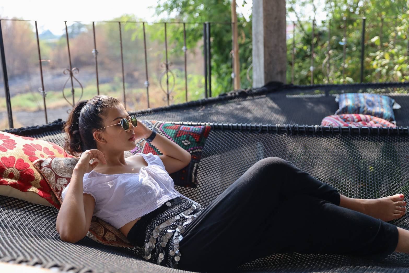 ตาข่ายริมน้ำ เปลตาข่ายร้านอาหาร 🔸รุ่นหนา 2 ชั้น 🔸 ขนาด 120 x 180 cm. + เชือกมัดติดตั้ง🔸