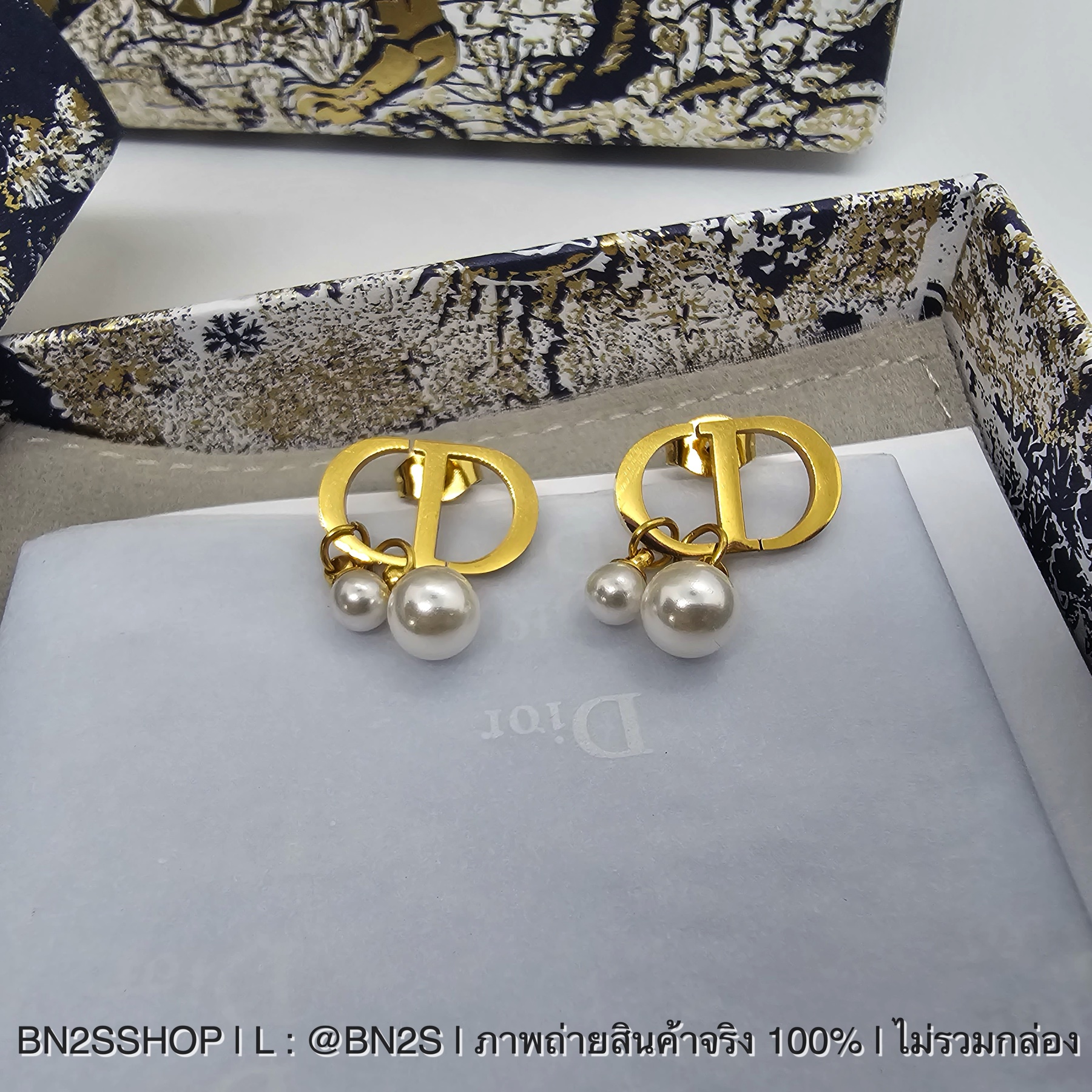 Dior CD Earrings ต่างหูดิออ ห้อยจี้ไข่มุก อะไหล่ทอง งานสวยไม่ลอก ไม่ดำ
