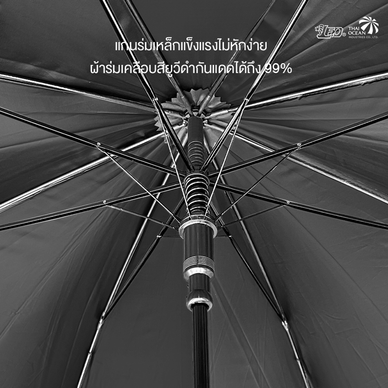 Leo ร่มยาวออโต้เปิด 24 นิ้ว ผ้ายูวีดำกันแดด 99% กันแดดได้ดีกว่าผ้า UV สีเงิน