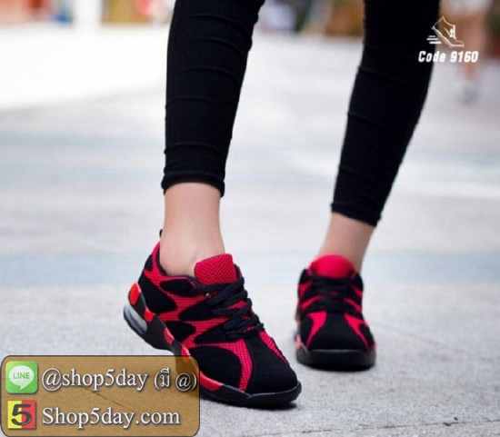 รองเท้าผ้าใบ รุ่นยอดฮิต ระบายอากาศได้ดี (แดง-ดำ)