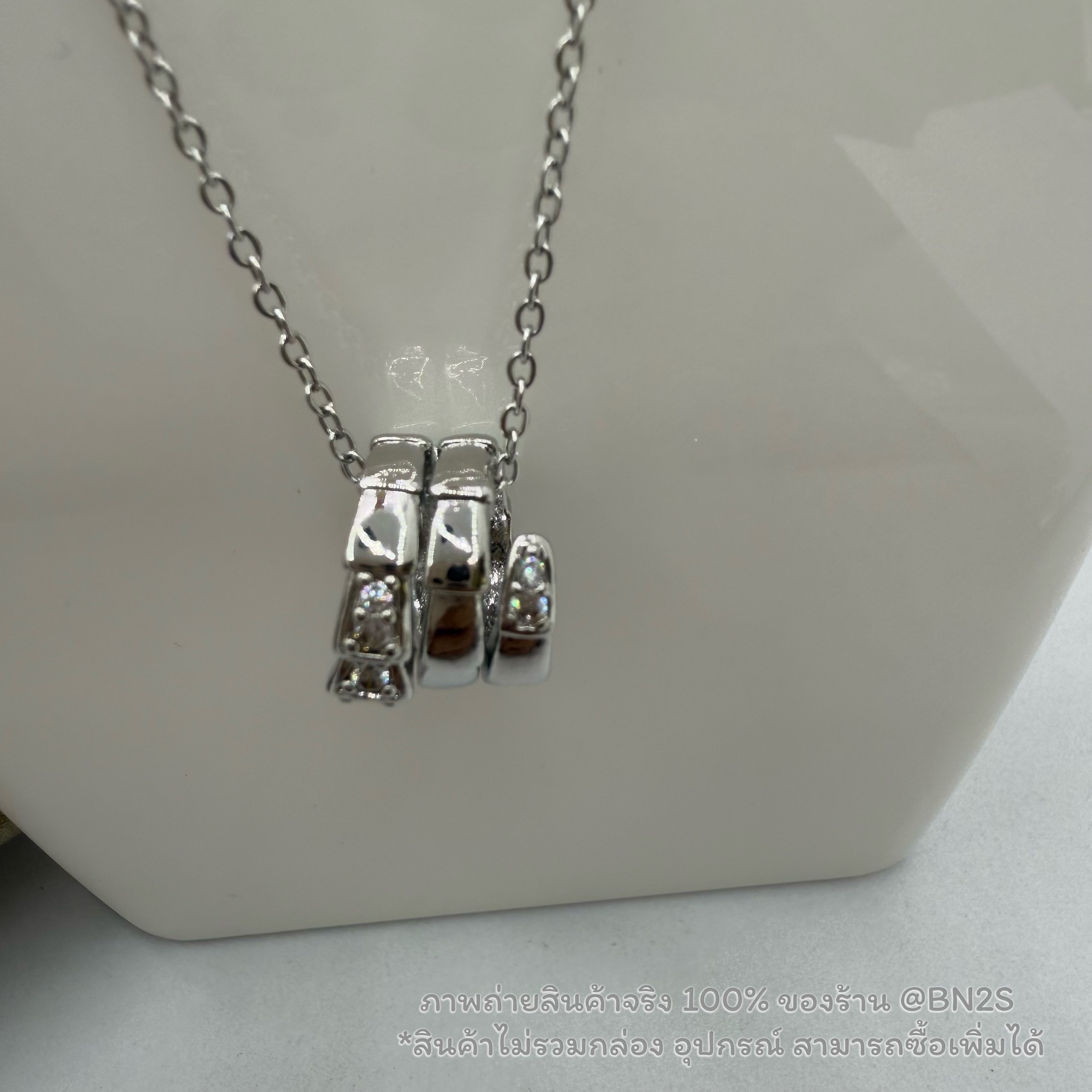 สีเงิน | Bvlgari Serpenti Viper Necklace สร้อยคอบูการี จี้งูเกลียว ฝังเพชรตรงปลาย งานสวยน่ารัก