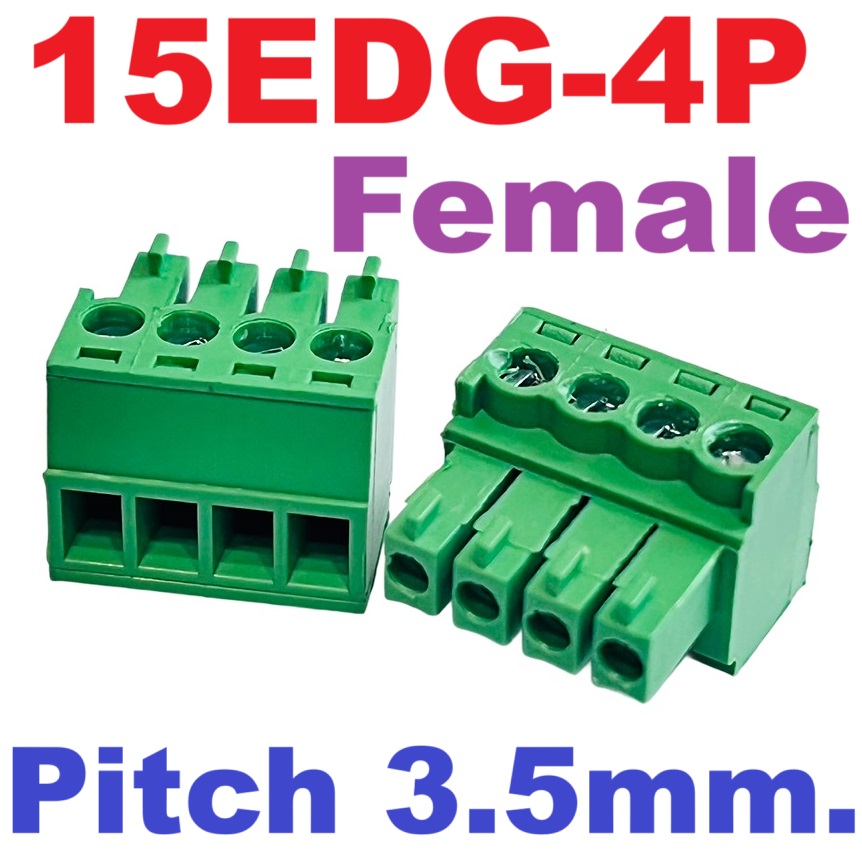 15EDG 3.5-4P Plug-in Terminal Block 4 pin Sealed straight pin socket Female 300V 8A Pitch 3.5mm Wire Range 26-16AWG ตัวเมีย