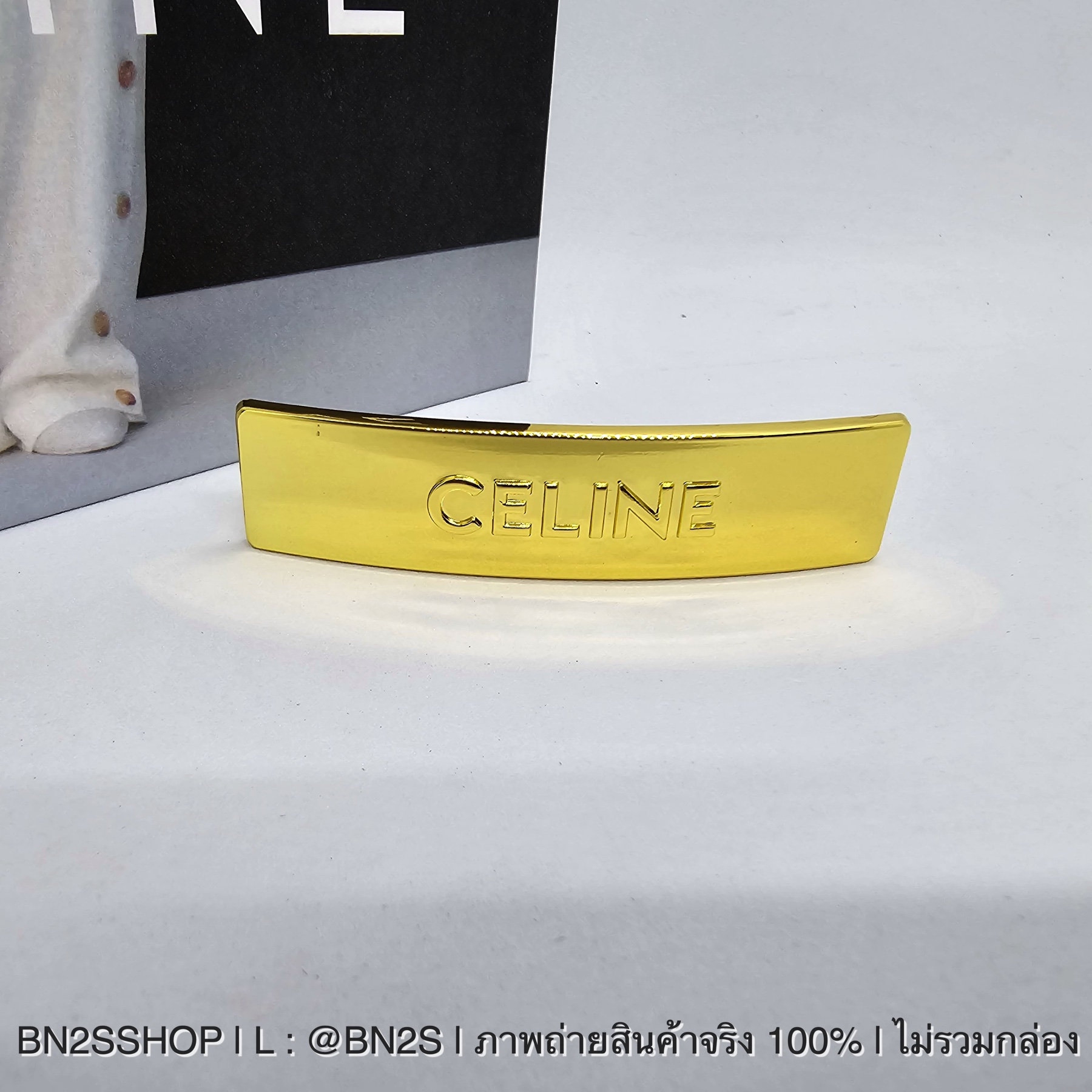 สีทอง | พร้อมส่ง CELINE HAIR CLIP IN BRASS AND STEEL WITH GOLD FINISH GOLD อะไหล่สีทอง เงิน โลโก้ ตัวนูน