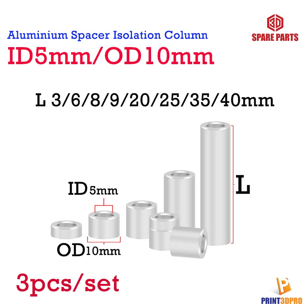 3D Printer Part ID5mm OD10mm Aluminum Spacer Column/Separation Pillar washer Column Non-threaded Spacer 3pcs/set