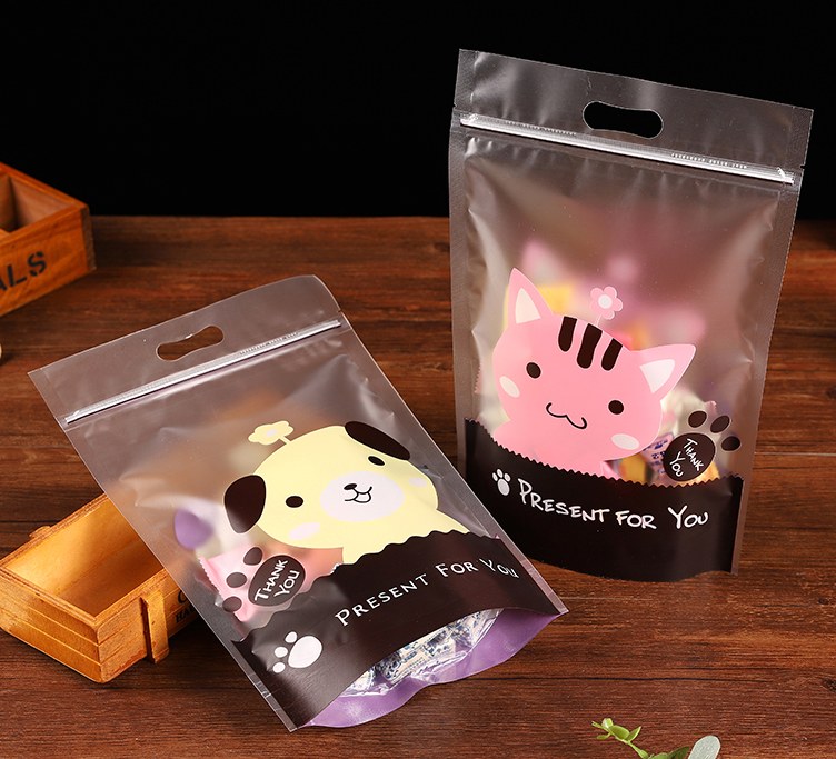 ถุงซิปล็อคขุ่น ก้นตั้ง ลายน้องหมาน้องแมว*****(1 แพค 50 ซอง)*****