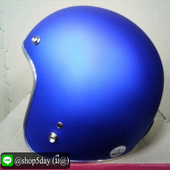 หมวกกันน็อคคลาสสิค วินเทจ สีน้ำเงินด้าน ขอบโคเมี่ยม
