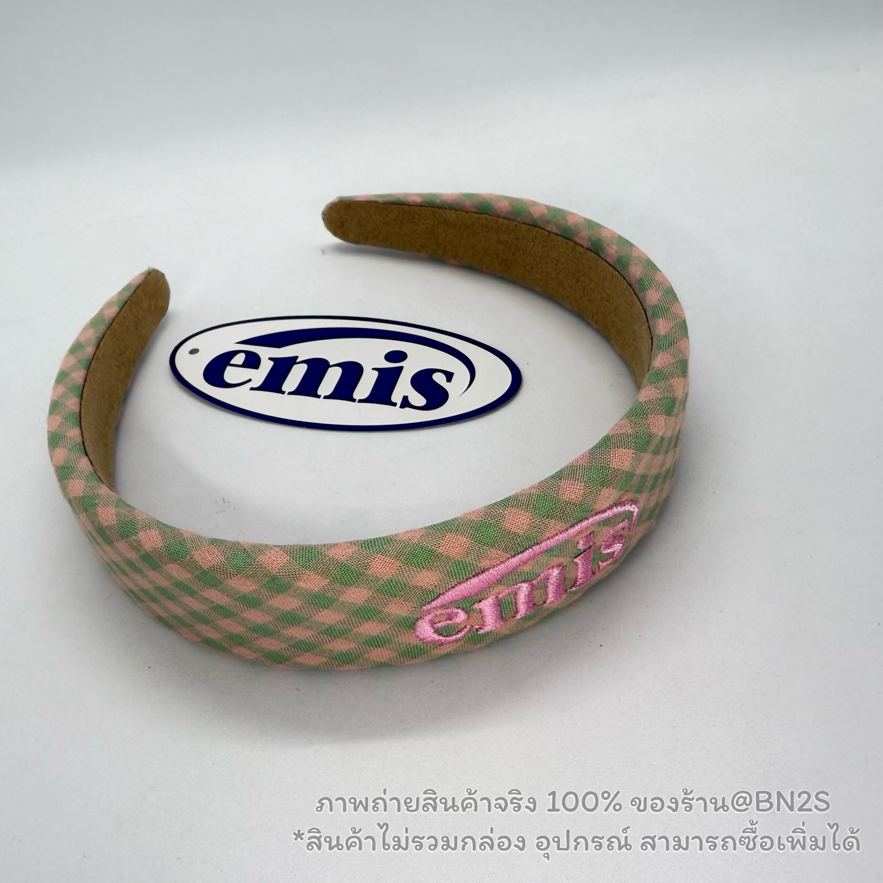สีชมพู | 3 สีใหม่ 🌈ที่คาดผมอีมีส แบรนด์เกาหลี EM Gingham Check Hairband ลายตาราง ปั๊กโลโก้ E M I S รุ่นใหม่ชนช๊อป พร้อมส่งในไทย ไม่มีกล่อง อุปกรณ์ สำเนา