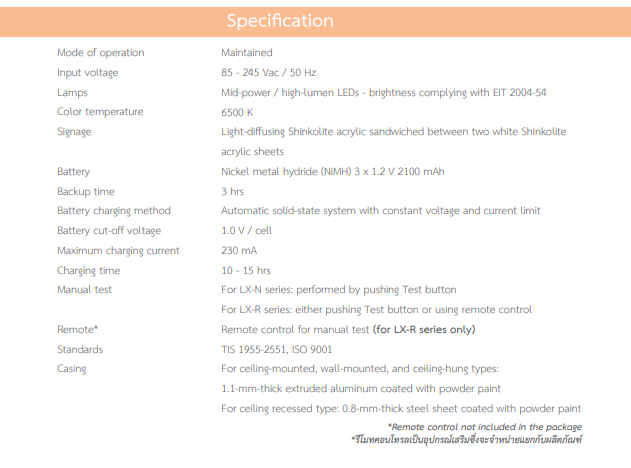 DYNO ป้ายไฟฉุกเฉิน LED SLIM (แบบ 1 หน้า) รุ่น LX-S10N-1B แบบติดผนัง