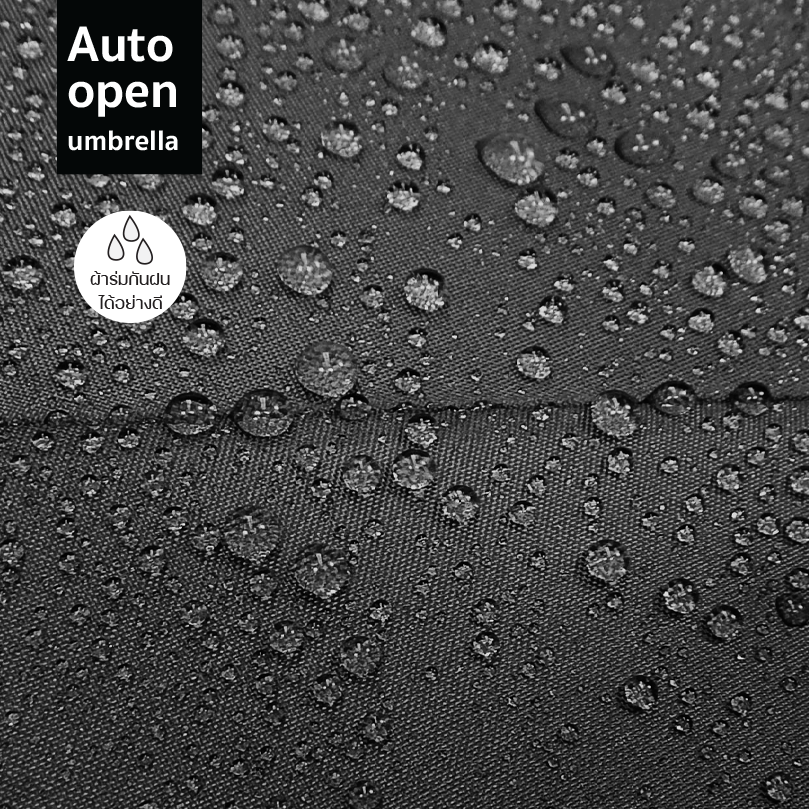 Leo ร่มยาวสปริงออโต้เปิด สีดำ ขนาด 24 นิ้ว ผ้าเคลือบยูวีกันแดดและฝน