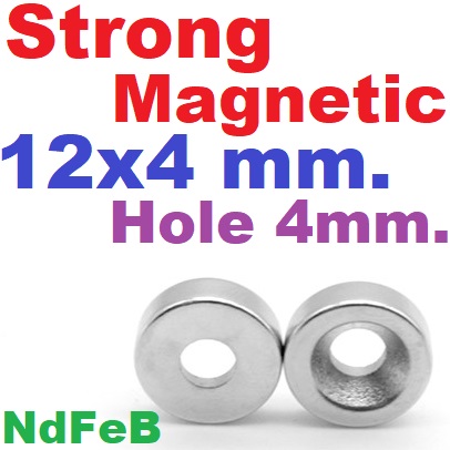 แม่เหล็กแรงสูง ขนาด 12x4mm. Hole 4mm. NdFeB Round Neodymium Magnet Strong Magnetic