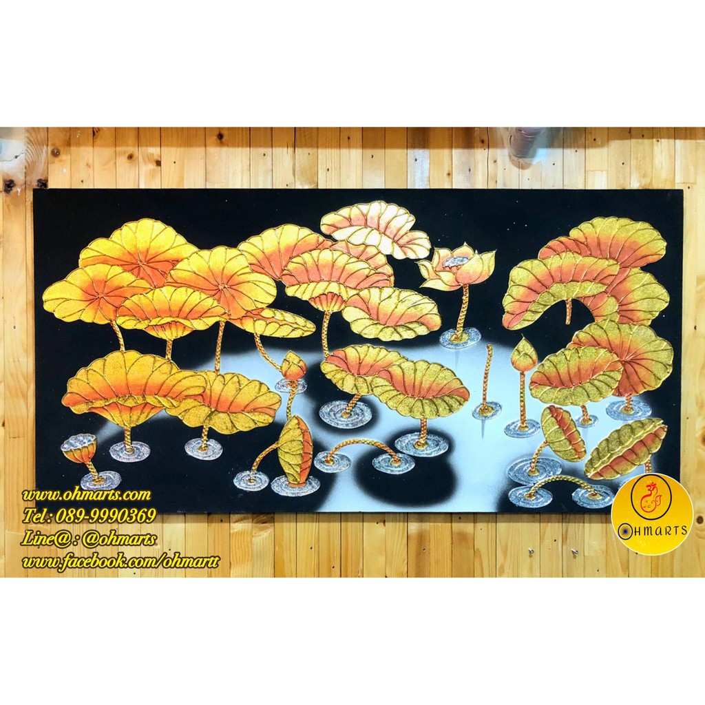 ภาพวาด รูปวาดดอกบัว ภาพติดผนัง ภาพมงคล เสริมดวง กรอบลอย ภาพแต่งบ้าน กรอบรูปติดผนัง ภาพติดผนังตกแต่งบ้าน G0018