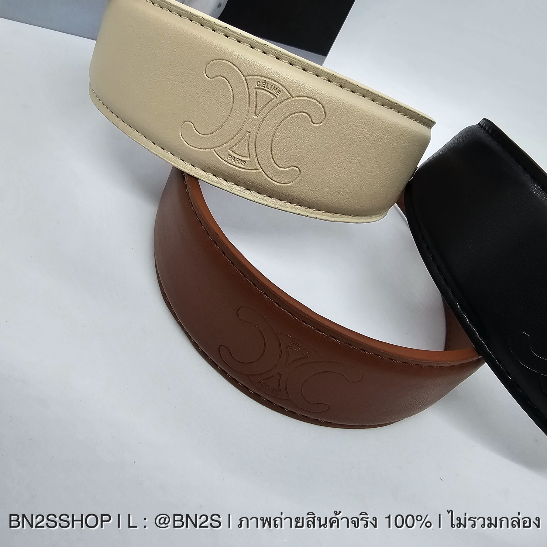 สีดำ | CELINE Cuir Headband in Calfskin Leather ที่คาดผมลายปัม CL งานหนังสีน้ำตาล งานปั๊ม หนังนุ่มมือมาก ถ่ายจากสินค้าจริง