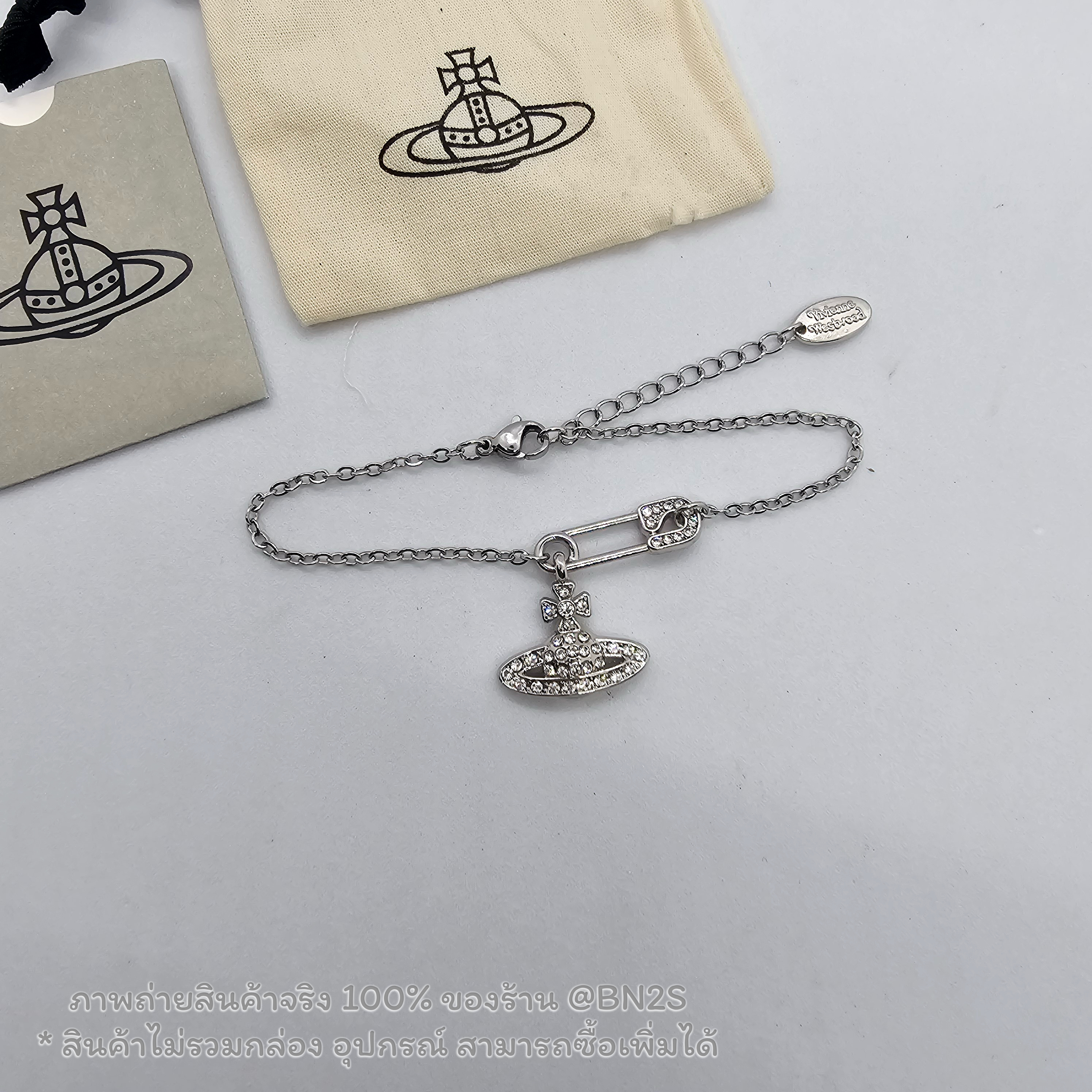 อะไหล่เงิน | Vivienne Westwood Rhodium Lucrece Safety Pin Bracelet สร้อยข้อมือสายโซ่วิเวียน จี้เข็มกลัด อะไหล่เงิน ทอง พร้อมส่ง