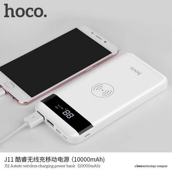 hoco รุ่น J11 แบตสำรอง Wireless Charger power bank 10,000 mah（ขาวกับดำ)
