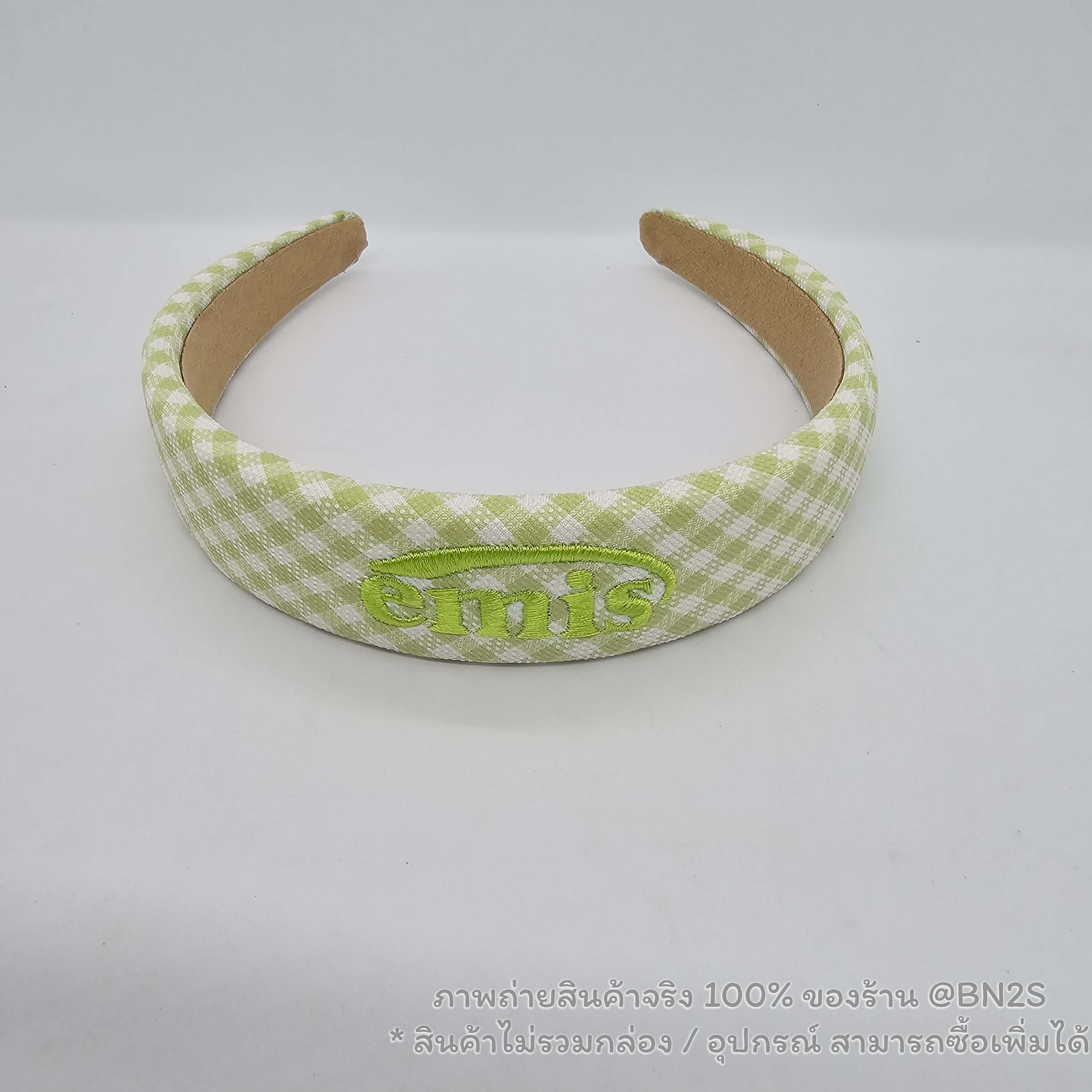 สีเขียว | ที่คาดผมอีมีส แบรนด์เกาหลี Emis Gingham Check Hairband ลายตาราง ปั๊กโลโก้ EMIS รุ่นใหม่ชนช๊อป พร้อมส่งในไทย ราคาไม่แพง ไม่มีกล่อง อุปกรณ์