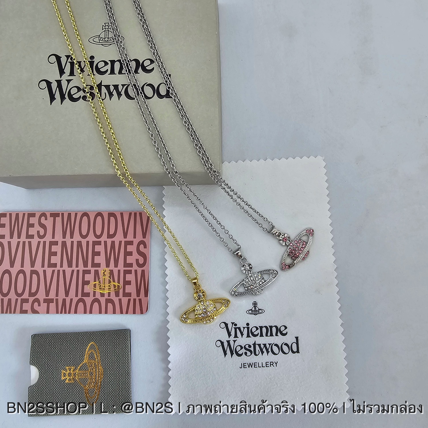 สีเงิน-ชมพู | Vivienne Westwood Mini Bas Pendent Necklace สร้อยคอจี้ดาวเสาร์ รุ่นขายดีที่สุด ดาวเสาร์ฝังเพชร