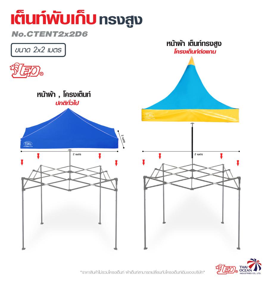 LEO ผ้าหลังคาเต็นท์พับทรงสูง 600D กันแดด ขนาด 2x2 เมตร