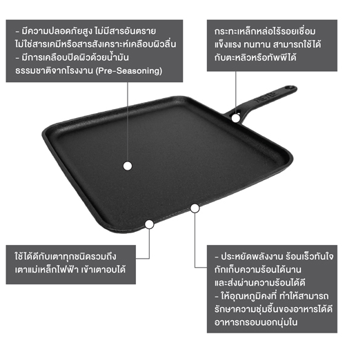 [cast-iron] square flat tawa กระทะเหล็กหล่อทรงสี่เหลี่ยม 28 ซม. ไมย์เออร์ [my-48243-c]