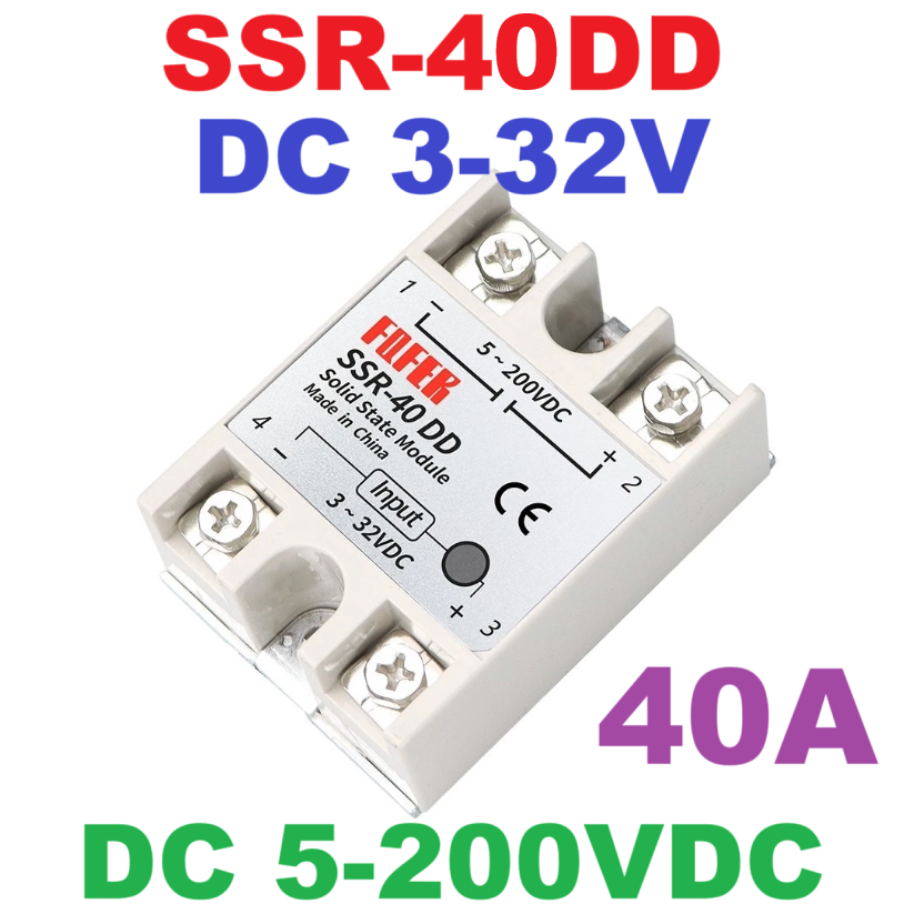 SSR-40DD DC 3-32V to DC 5-200VDC 40A Single Phase Solid State Relay Module