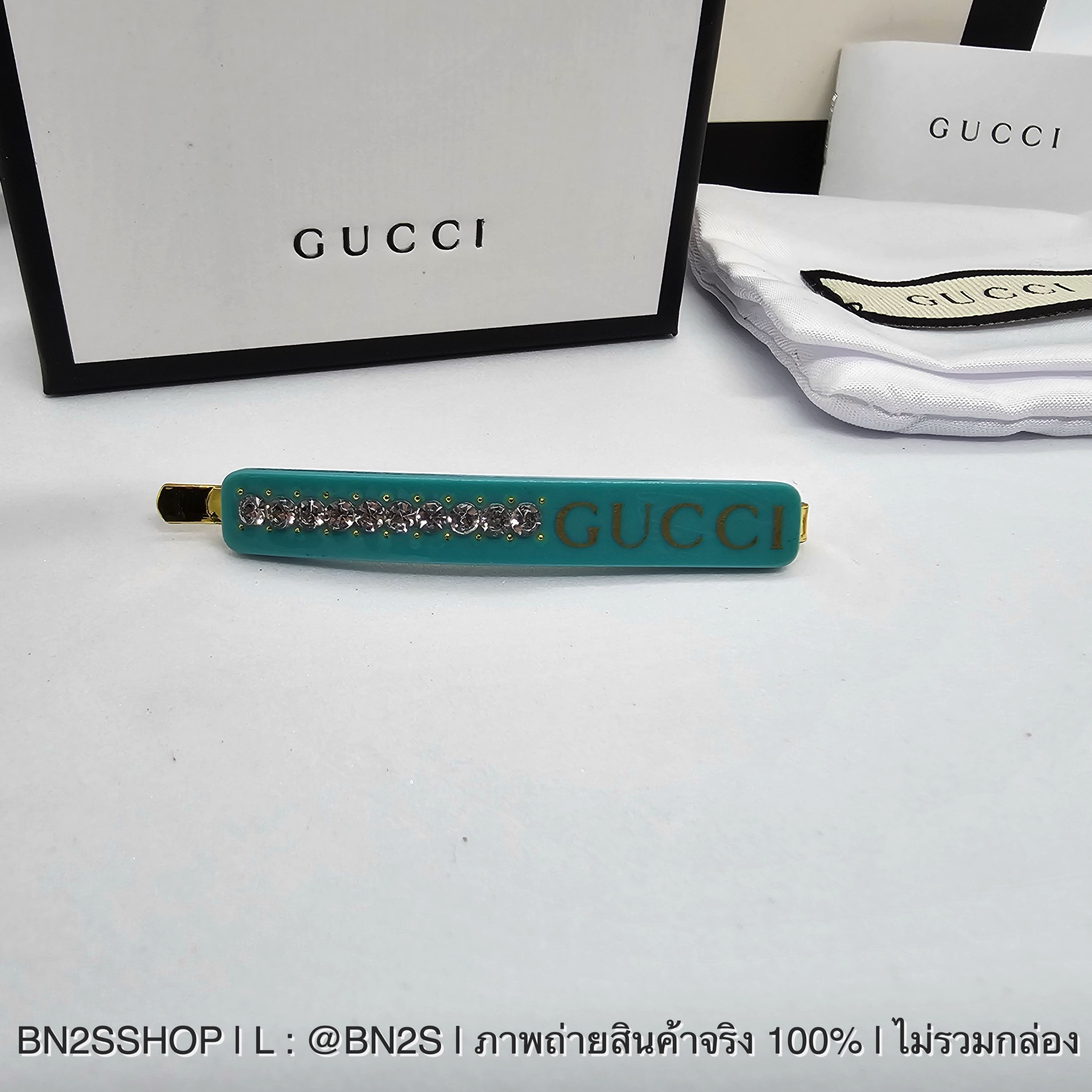 สีเขียว | NEW GUCCI Logo Embellished Hair Clip กิ๊บหนีบผมสไลด์ กุชชี่ มี 4 สี งานสกรีนโลโก้ สวย