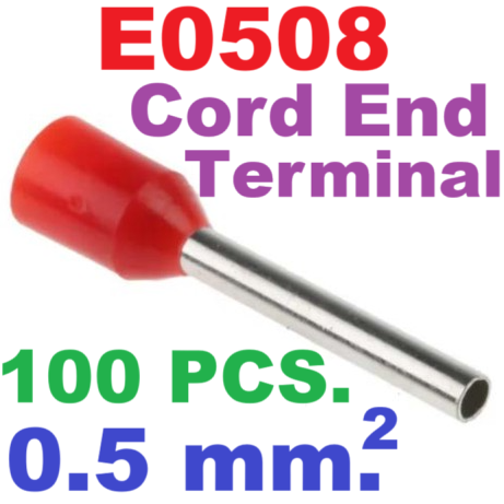 หางปลาคอร์ดเอ็น CORD END หางปลาเข้าสายไฟหางปลาเดี่ยว แพ็คละ 100 ตัว หางปลาคู่ E0508 Tube-type terminal block copper tinned cold pressed wire ear flame retardant European style pin
