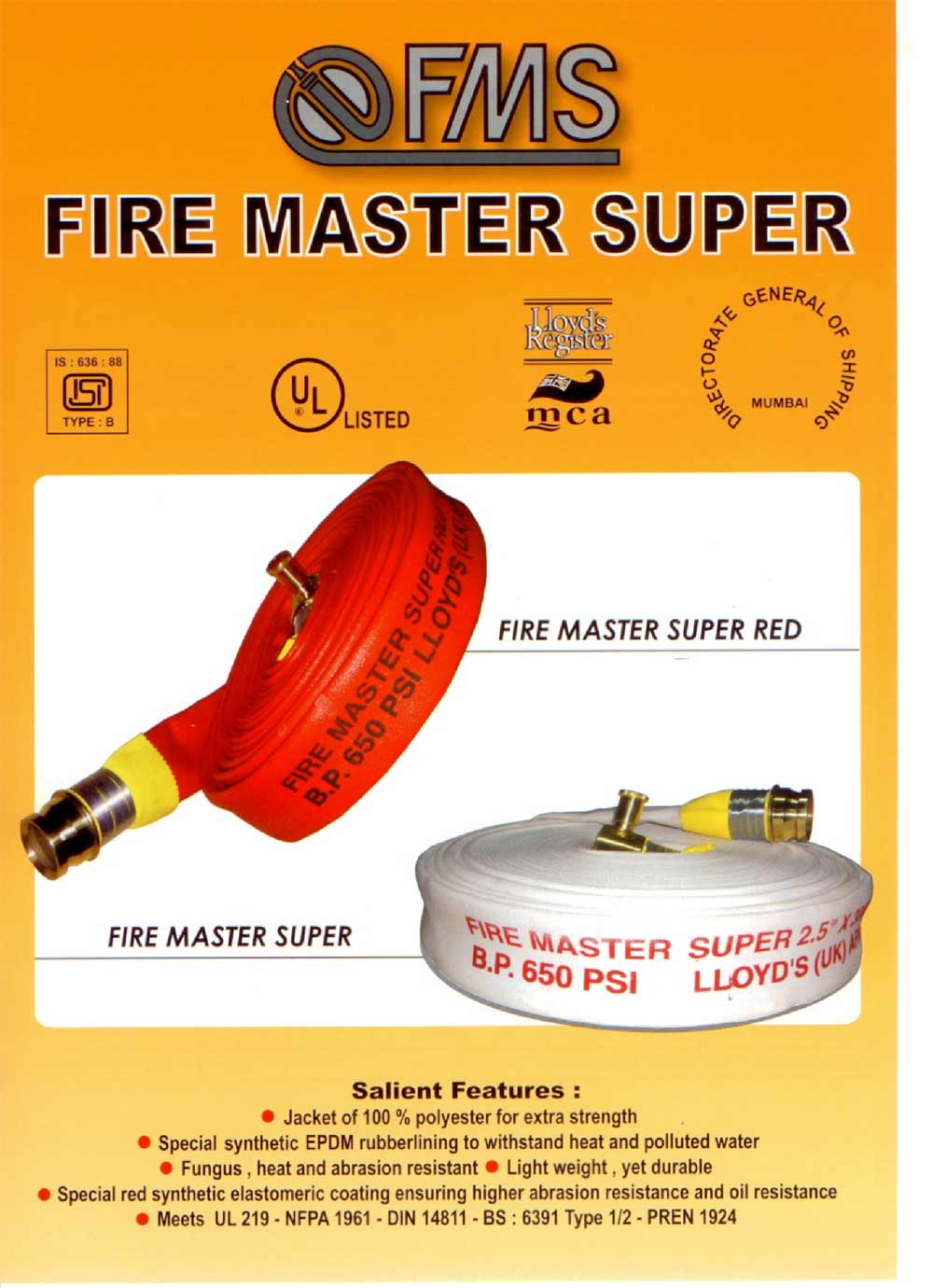 สายส่งน้ำดับเพลิง ยี่ห้อ FIRE MASTER SUPER (RED/WHITE)