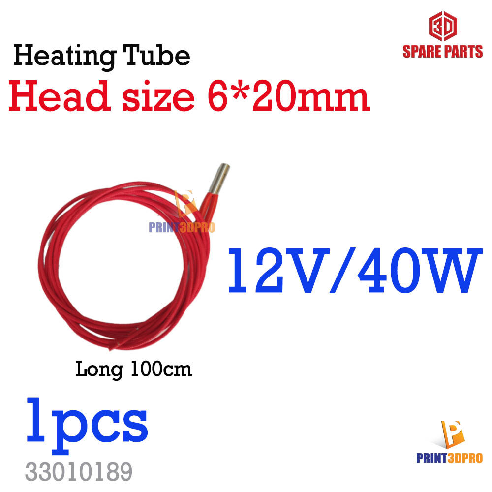 3D Spare Part Heating Tube head size 6x20mm12V , 24V 40W Long 100cm สายไฟทำความร้อน