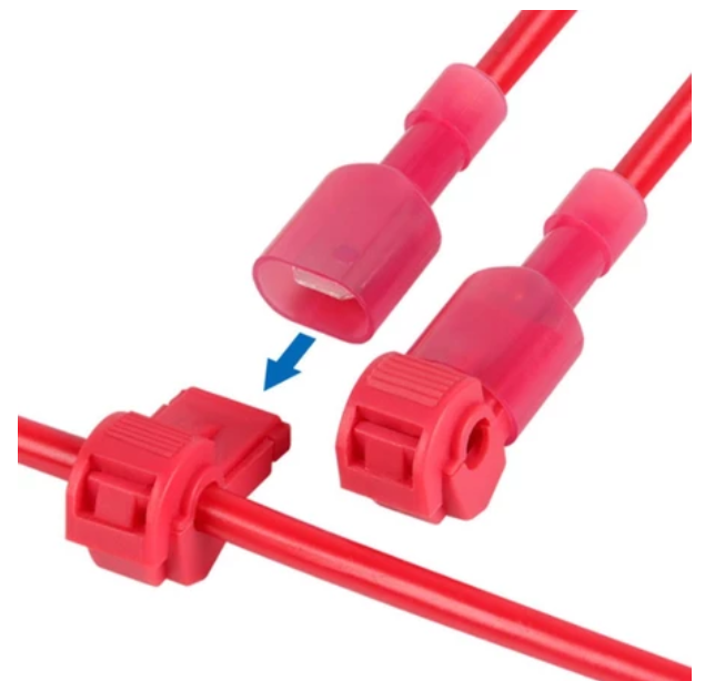T-TAB ตัวเชื่อม สายไฟ แบบล็อค ไม่ต้องปอกฉนวน สีแดง สำหรับสายไฟ 0.5-1.0 Sqmm. (22-18 AWG)T1 T-type 0.5-1.5 sq.mm.free wire quick connection terminal connector clip connector