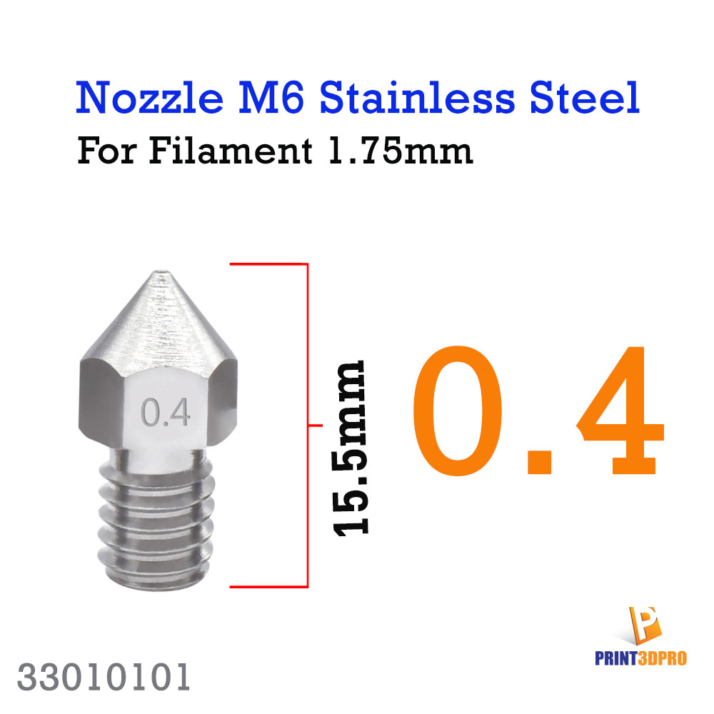 3D Printer Part M6 thread Stainless Steel Nozzle 0.4mm