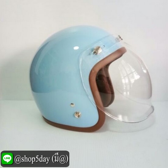 🔥หมวกกันน็อคแนววินเทจสีฟ้า พร้อมชิวบับเบิ้ลสีใส