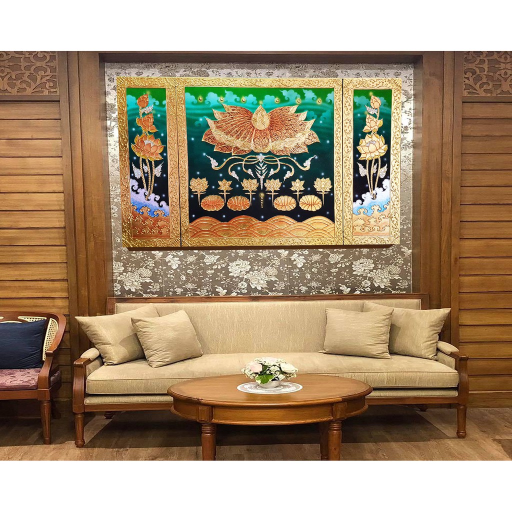 ภาพดอกบัว ภาพวาดติดผนัง รูปภาพติดผนัง รูปภาพเสริมมงคล รับทรัพย์ รูปติดห้องรับแขก ภาพติดผนังห้อง ใช้ตกแต่งผนังห้อง G0013