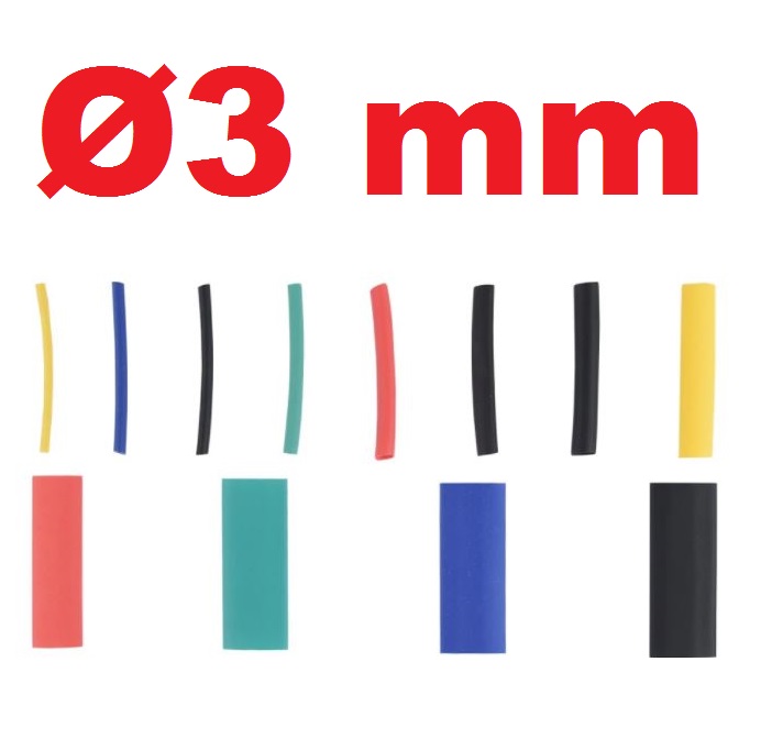 ท่อหดขนาด 3mm ยาว 45mm (4.5 cm.) อัตราส่วนการหด 2:1 มี 7 สีให้เลือก Heat Shrinkable Tube