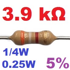 3.9K 1/4W 5% ตัวต้านทาน แพ็คละ 10 ตัว Carbon Film Fixed Resistor