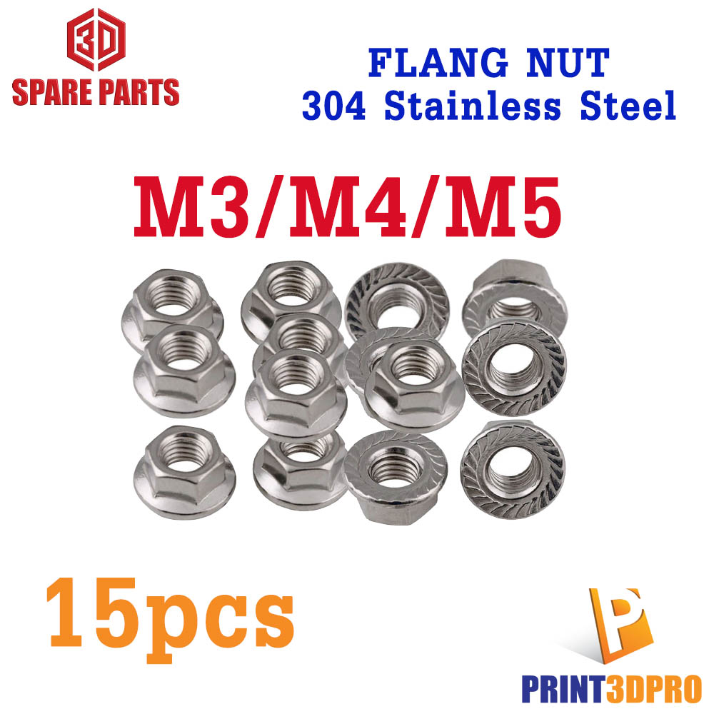Screw Flang Nut M3 M4 M5 304 Stainless Steel 15ชิ้นต่อแพ็ค 15ชิ้นต่อชุด สกรู น็อต แหวน