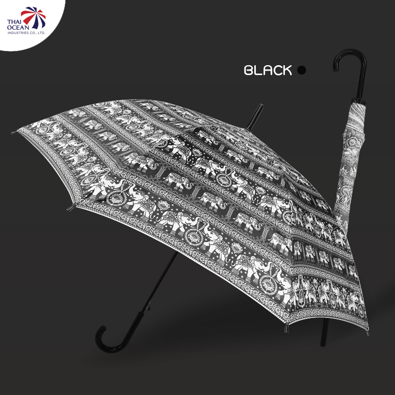 Leo ร่มยาวออโต้เปิด 21 นิ้ว ลายช้าง ผ้าเคลือบยูวีกันแดดและฝน